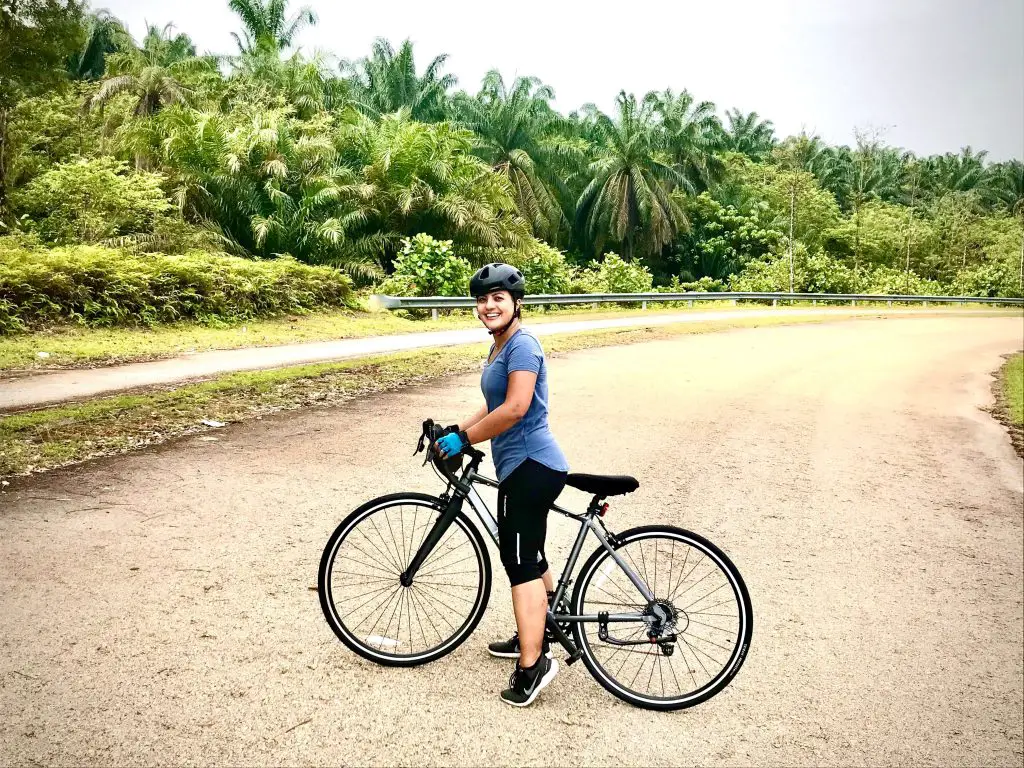 one of the problems with a folding bike is it isn as fast as a road bike. here I am using a road bike in Malaysia 