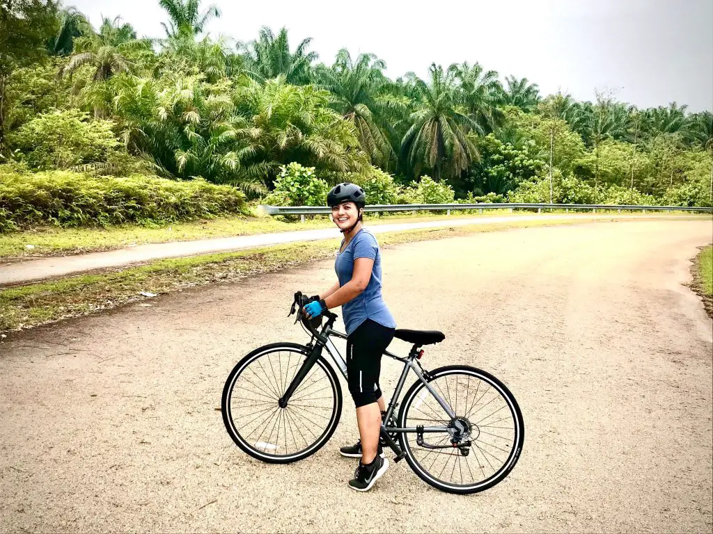 one of the problems with a folding bike is it isn as fast as a road bike. here I am using a road bike in Malaysia